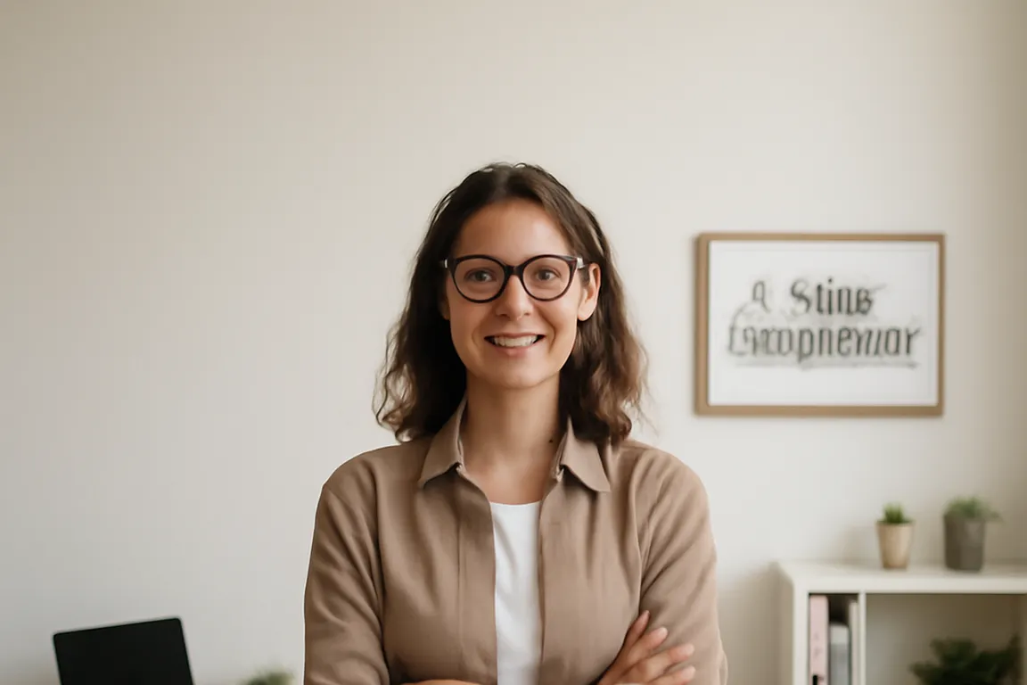 Portrait complet d’une comportementaliste féline souriante en tenue professionnelle