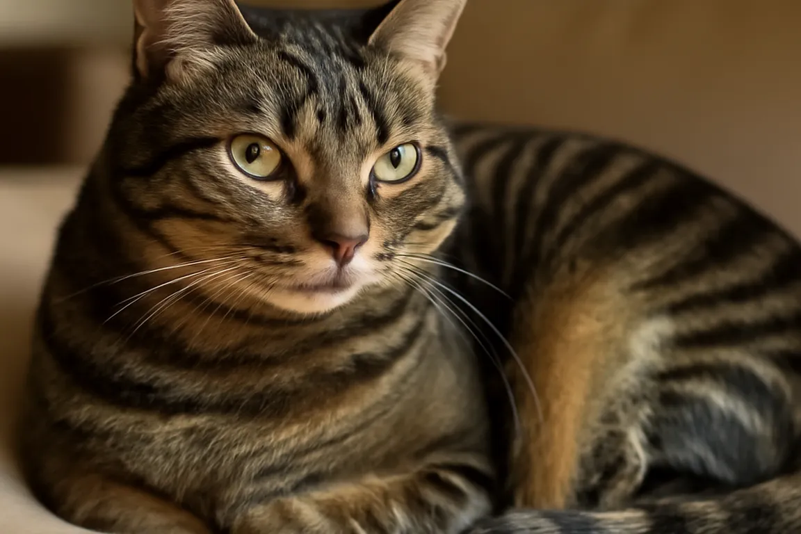 Chat au pelage brillant fraîchement toiletté posé sur un coussin