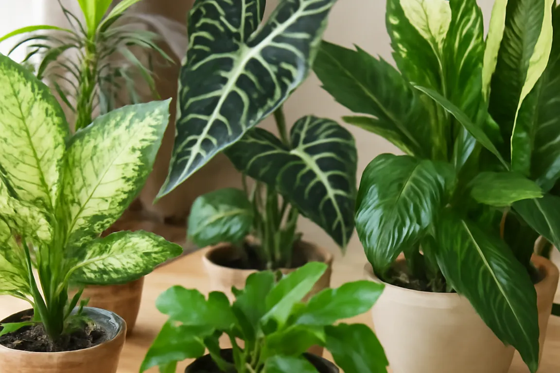 Tableau visuel de plantes d’intérieur toxiques disposées sur une table