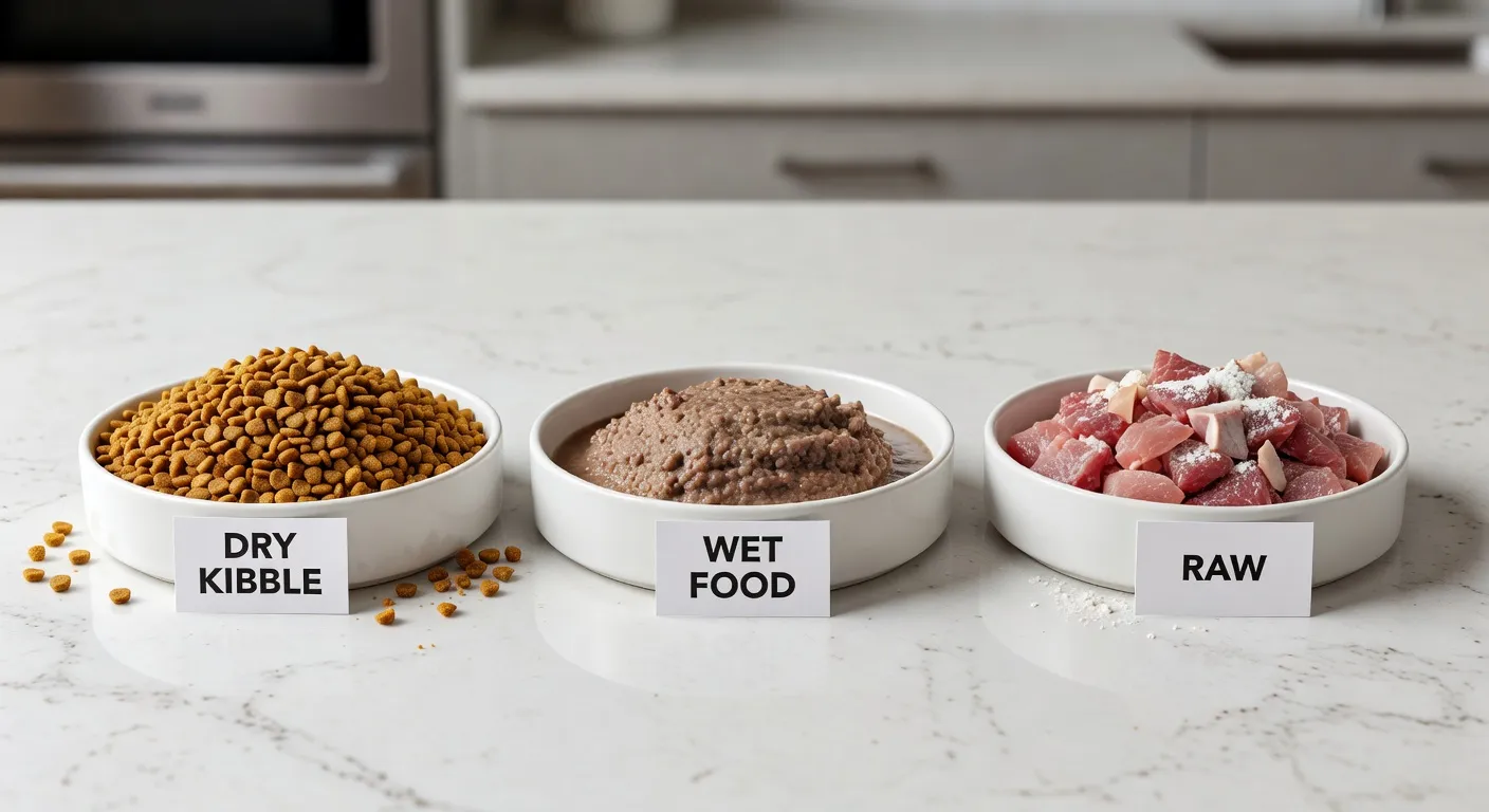 Un chat tigré près de sa gamelle avec des croquettes adaptées dans un intérieur cosy