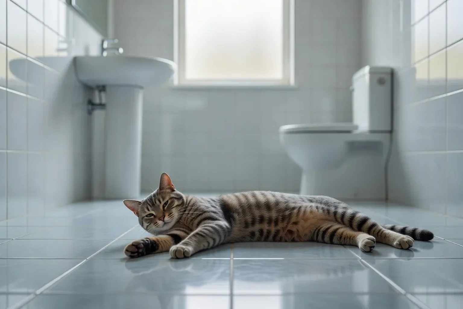 Un vétérinaire examinant attentivement un chat tigré dans une clinique fraîche, après une alerte canicule