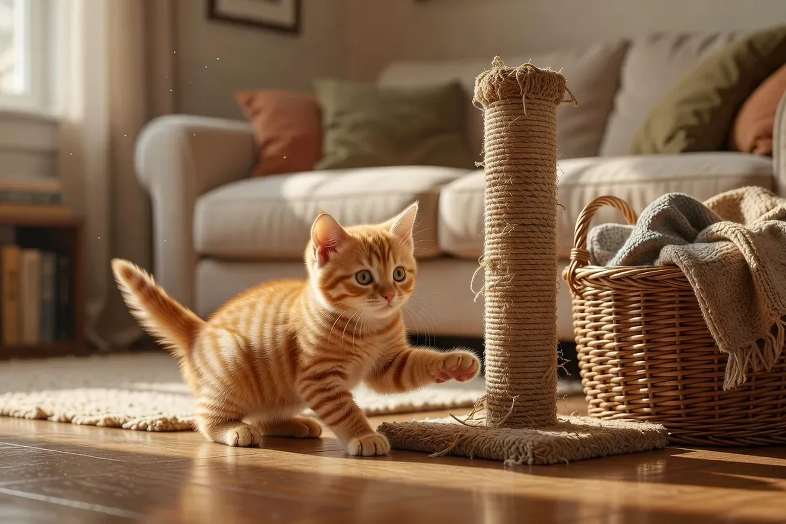 Un vétérinaire examinant un petit chaton avec un stéthoscope, dans une lumière douce et rassurante