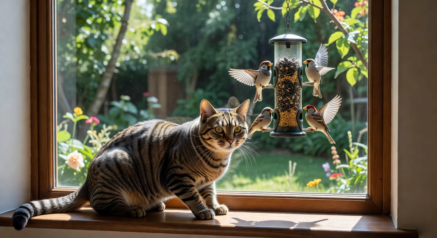 Un chat jouant avec une canne à pêche dans un salon