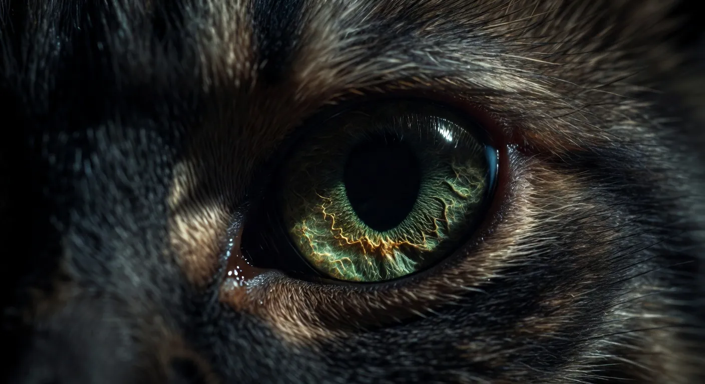 Un chat aux yeux dilatés dans un environnement sombre