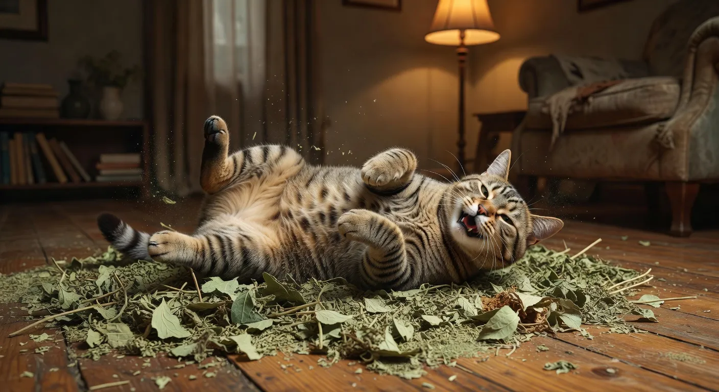 Un chat blanc à poils longs en train de manger de l'herbe à chat dans un joli pot