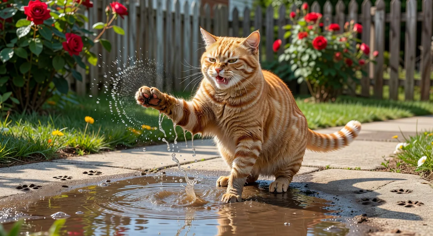 Un chat observant prudemment l'eau d'une baignoire depuis le rebord, les pattes bien au sec