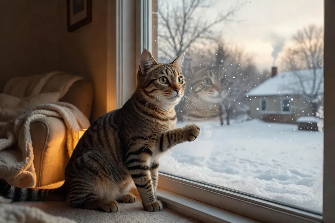 Chat de gouttière observant depuis une fenêtre