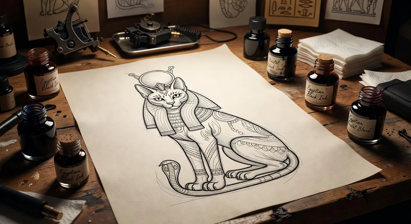 Des motifs de tatouage chat égyptien dans différents styles artistiques
