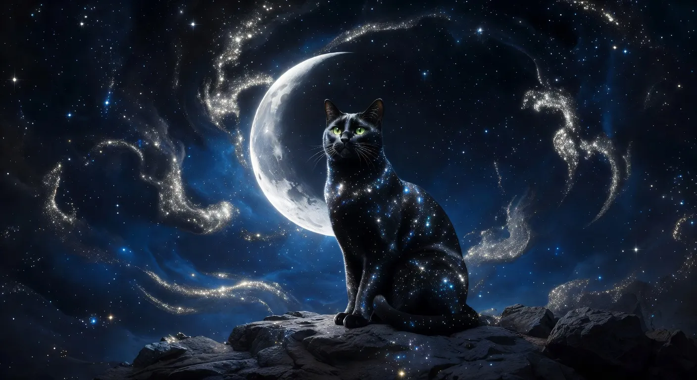 Différentes phases de la lune illustrées avec des silhouettes de chats