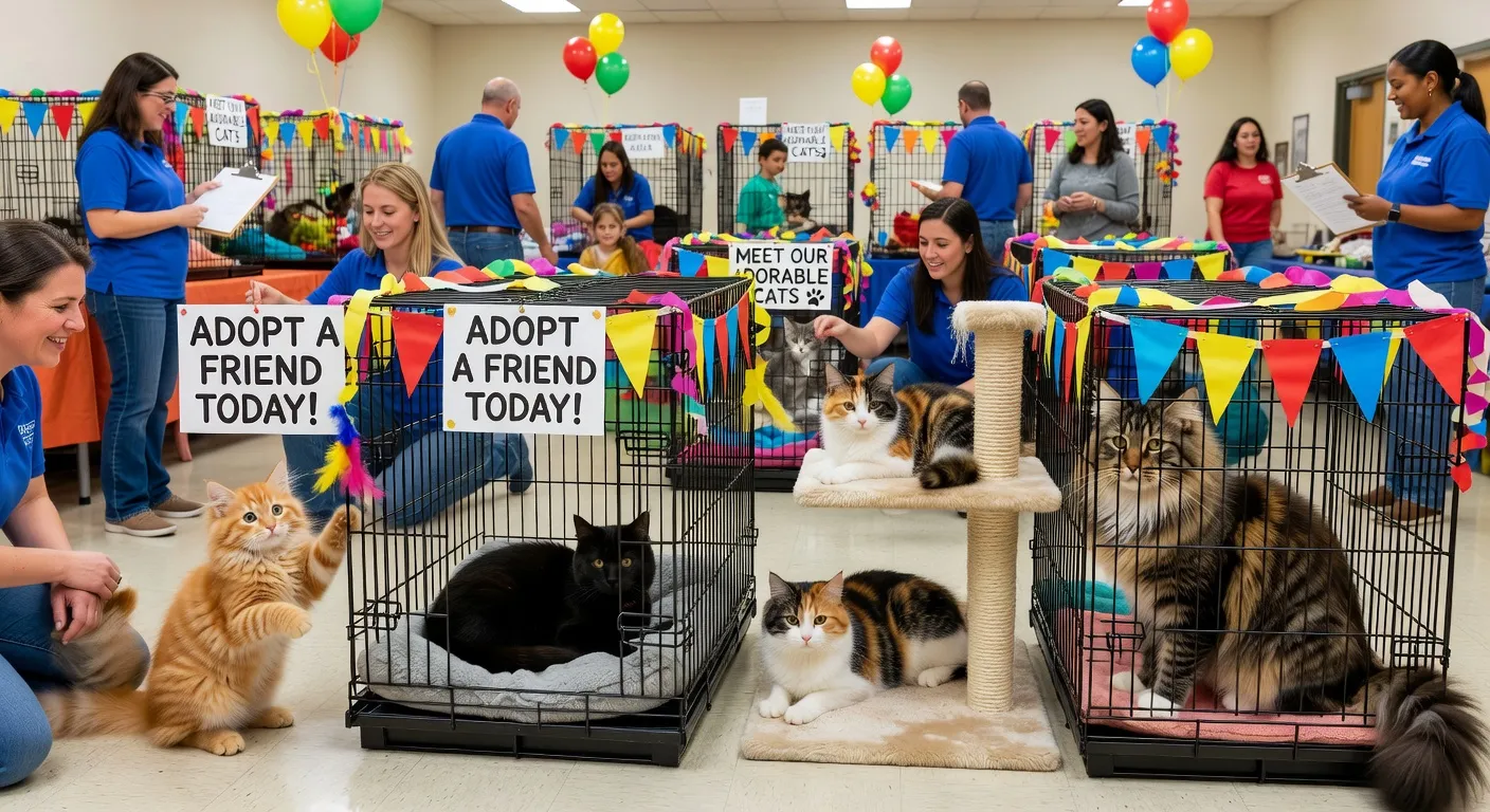Des chats sociabilisés jouant dans un espace d'accueil chaleureux