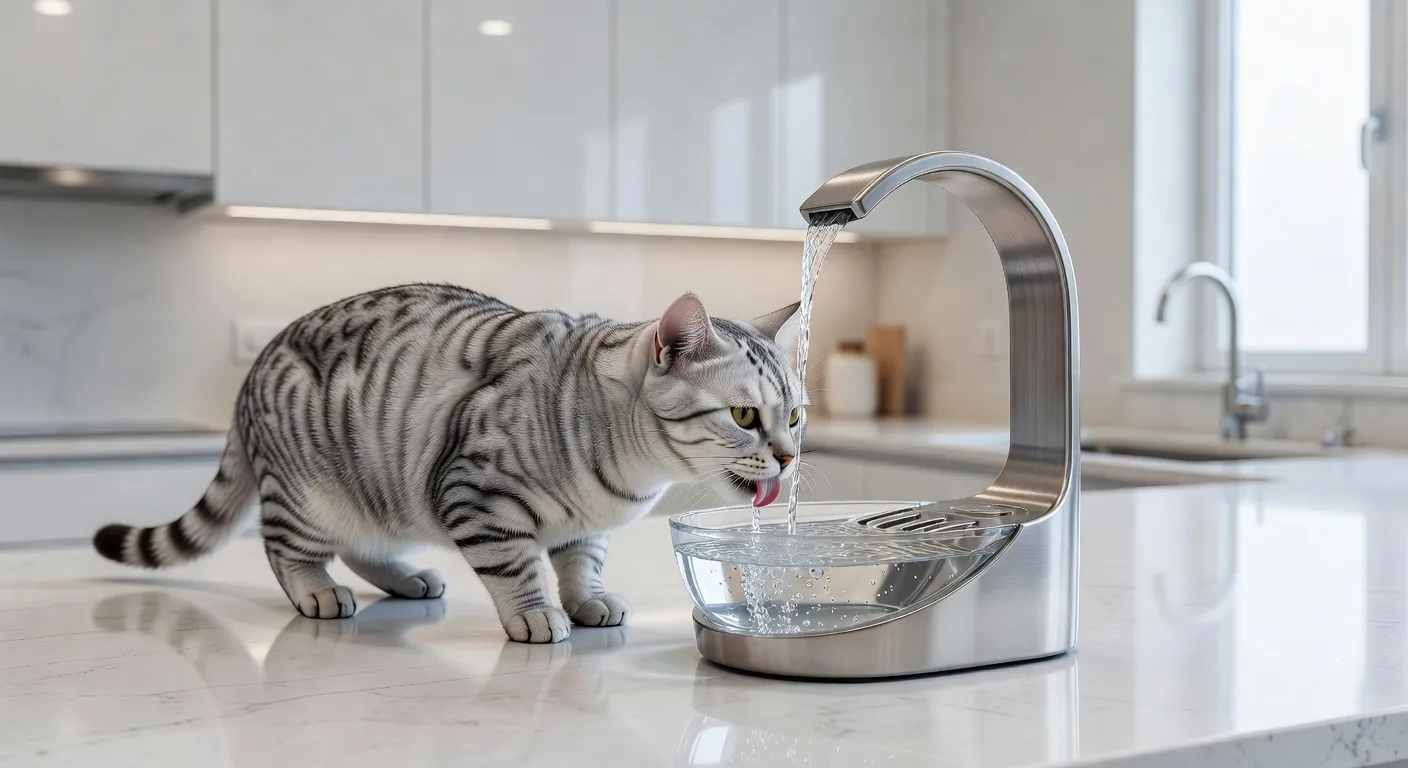 Un chat senior mangeant paisiblement de la pâtée dans une gamelle surélevée