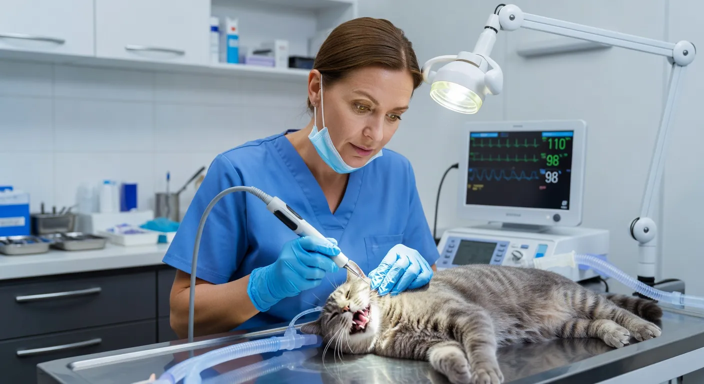 Un vétérinaire examinant les dents d'un chat