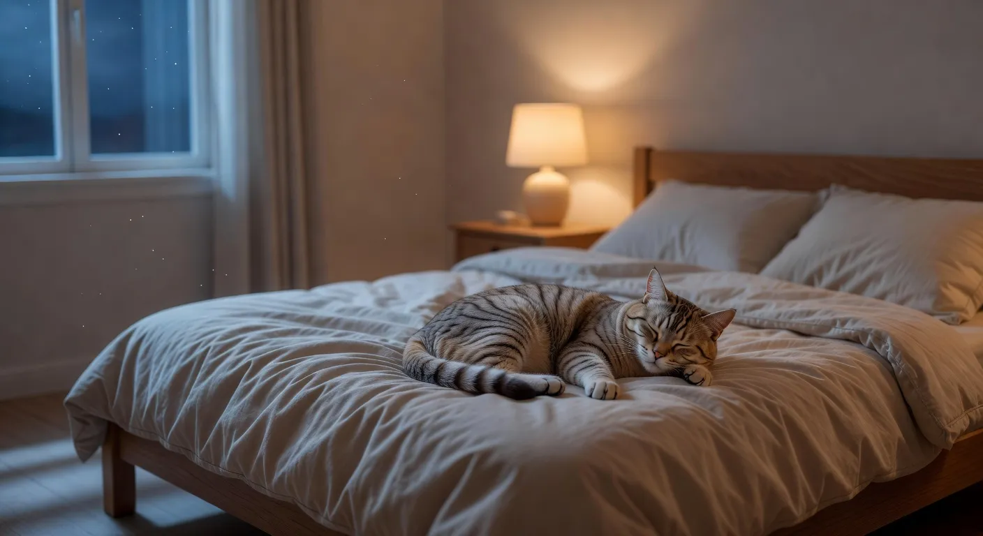 Un chat endormi paisiblement sur un coussin après une session de jeu
