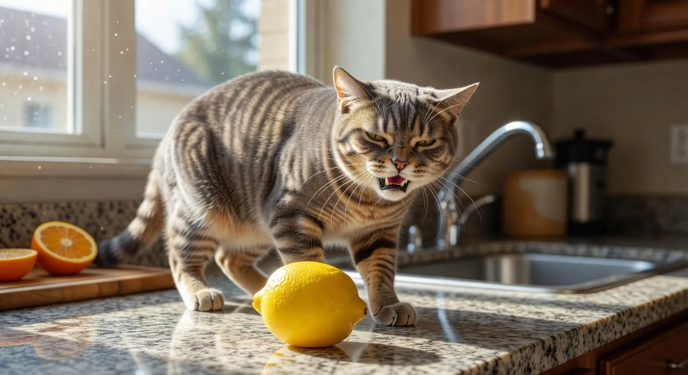 Un chat tigré qui joue avec un jouet interactif plume dans un salon bien aménagé