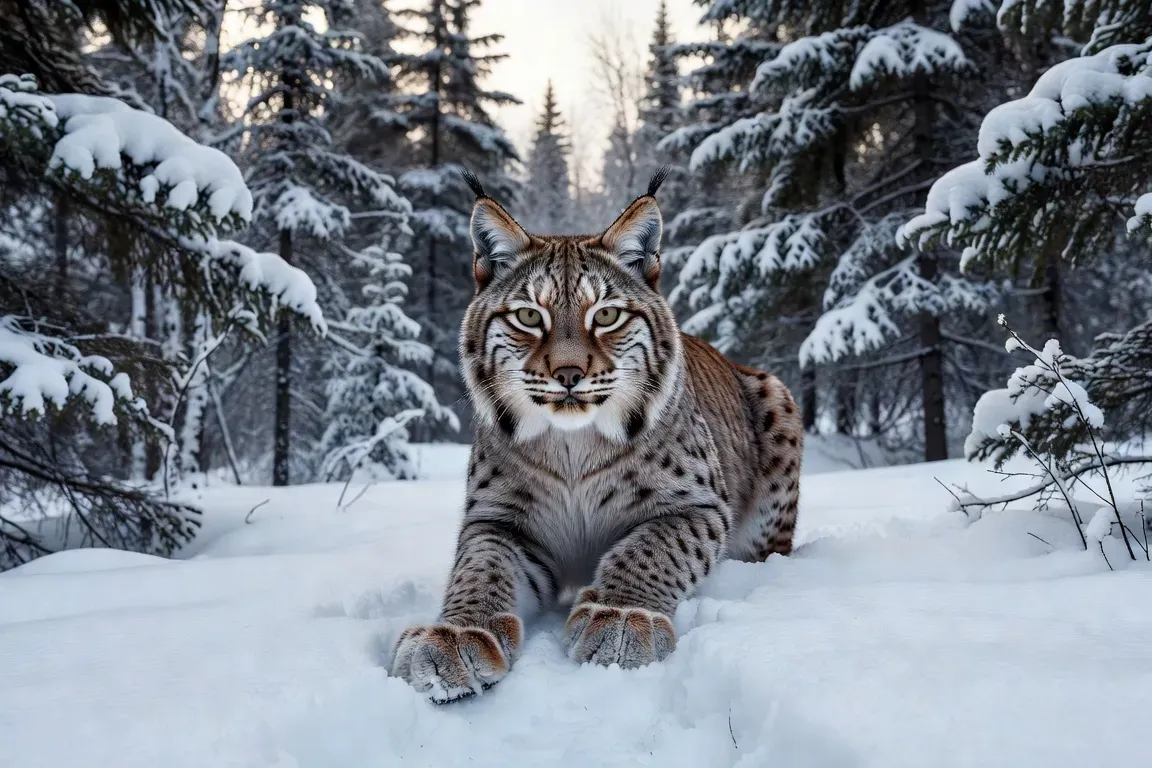 Lynx du Canada dans la neige des forêts québécoises, regard intense