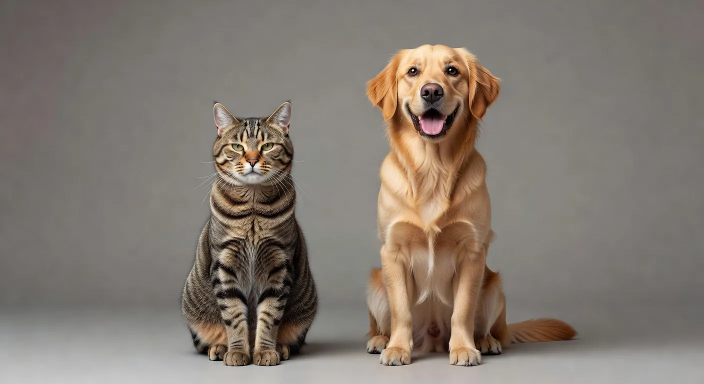 Un chat et un chien côte à côte sur un canapé regardant vers la caméra