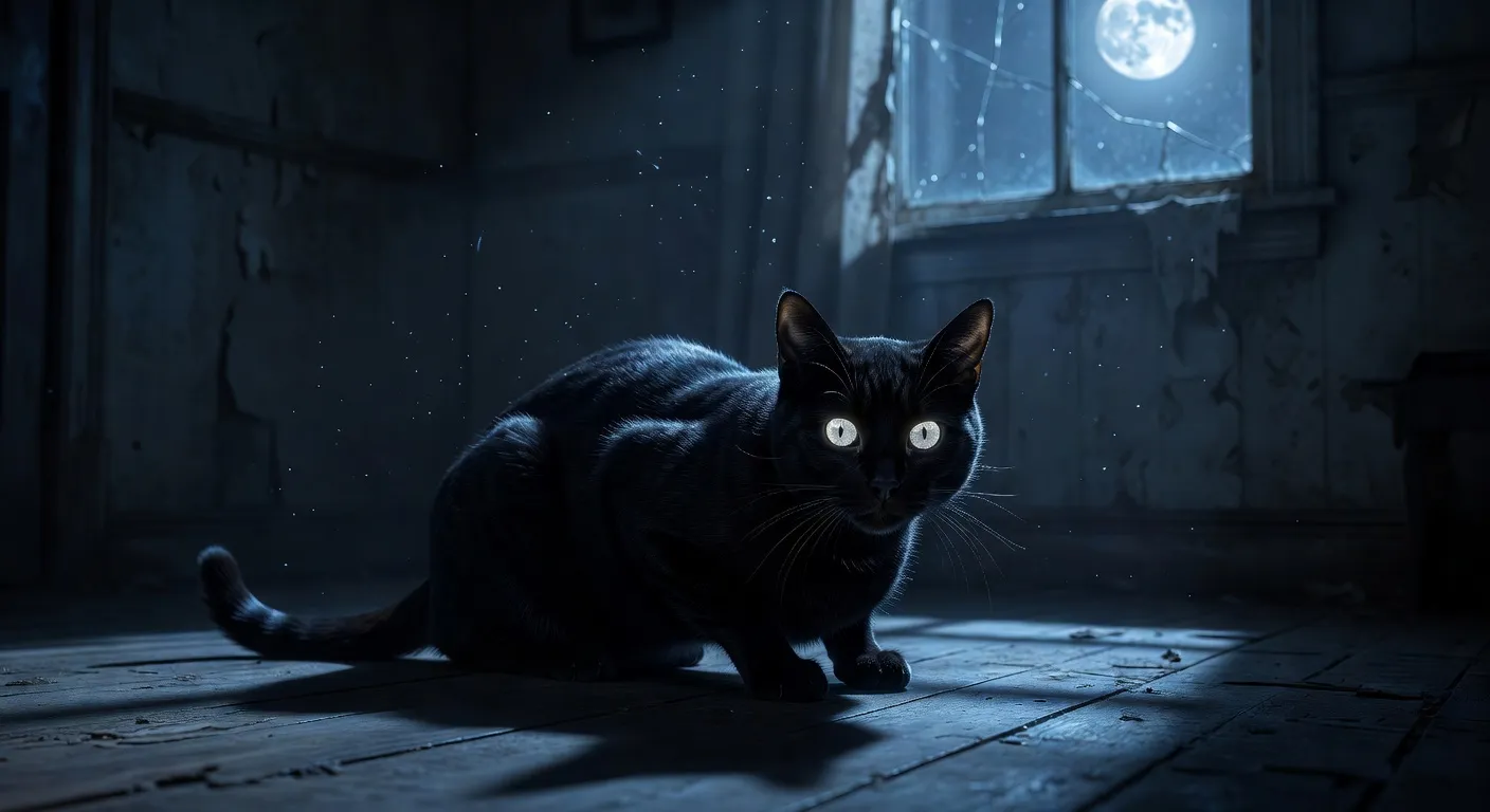 Les yeux brillants d'un chat dans la pénombre avec des reflets lumineux