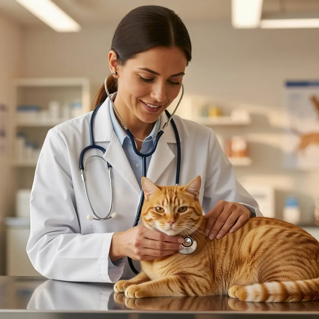Portrait de la Dr. Marie-Sophie Delacroix, vétérinaire comportementaliste, avec un chat roux lors d'une consultation