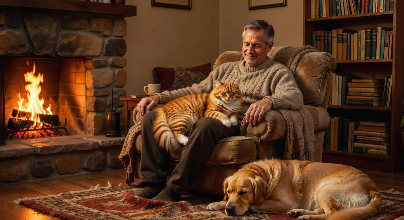 Un chat roux paisible allongé sur un canapé dans un salon lumineux et chaleureux