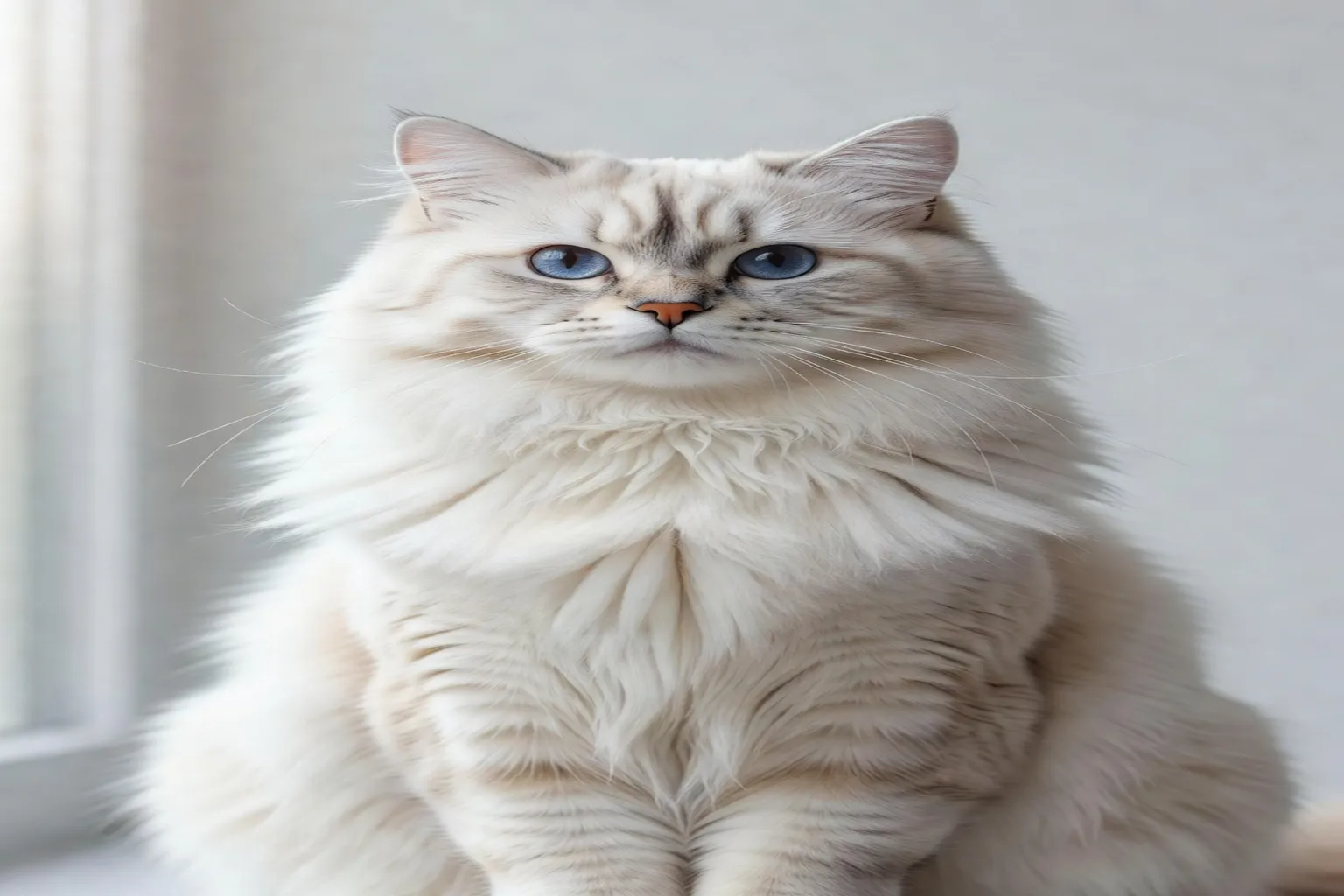 Un chat Sibérien blanc aux yeux bleus — l'une des races les plus hypoallergéniques disponibles en France