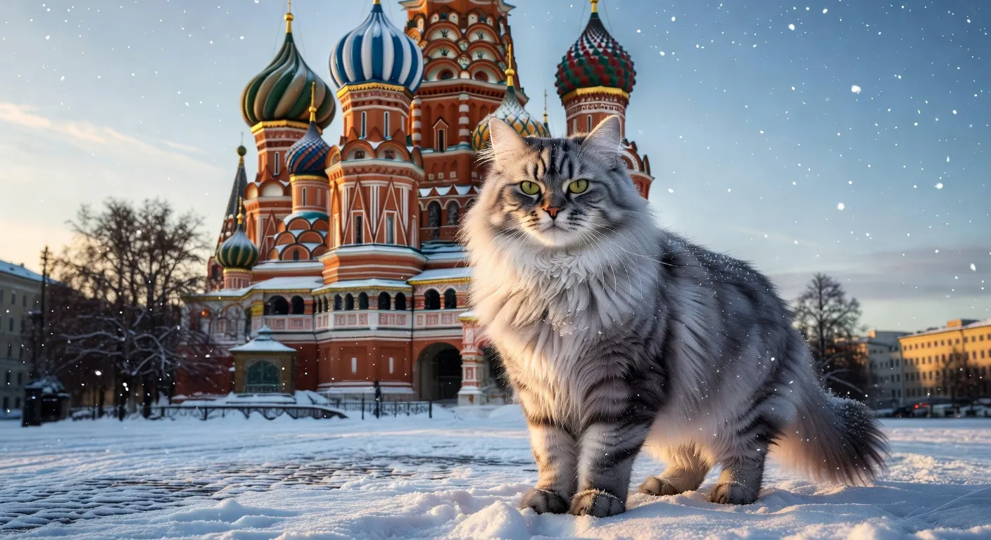 Un majestueux chat Sibérien au pelage épais dans un paysage enneigé russe